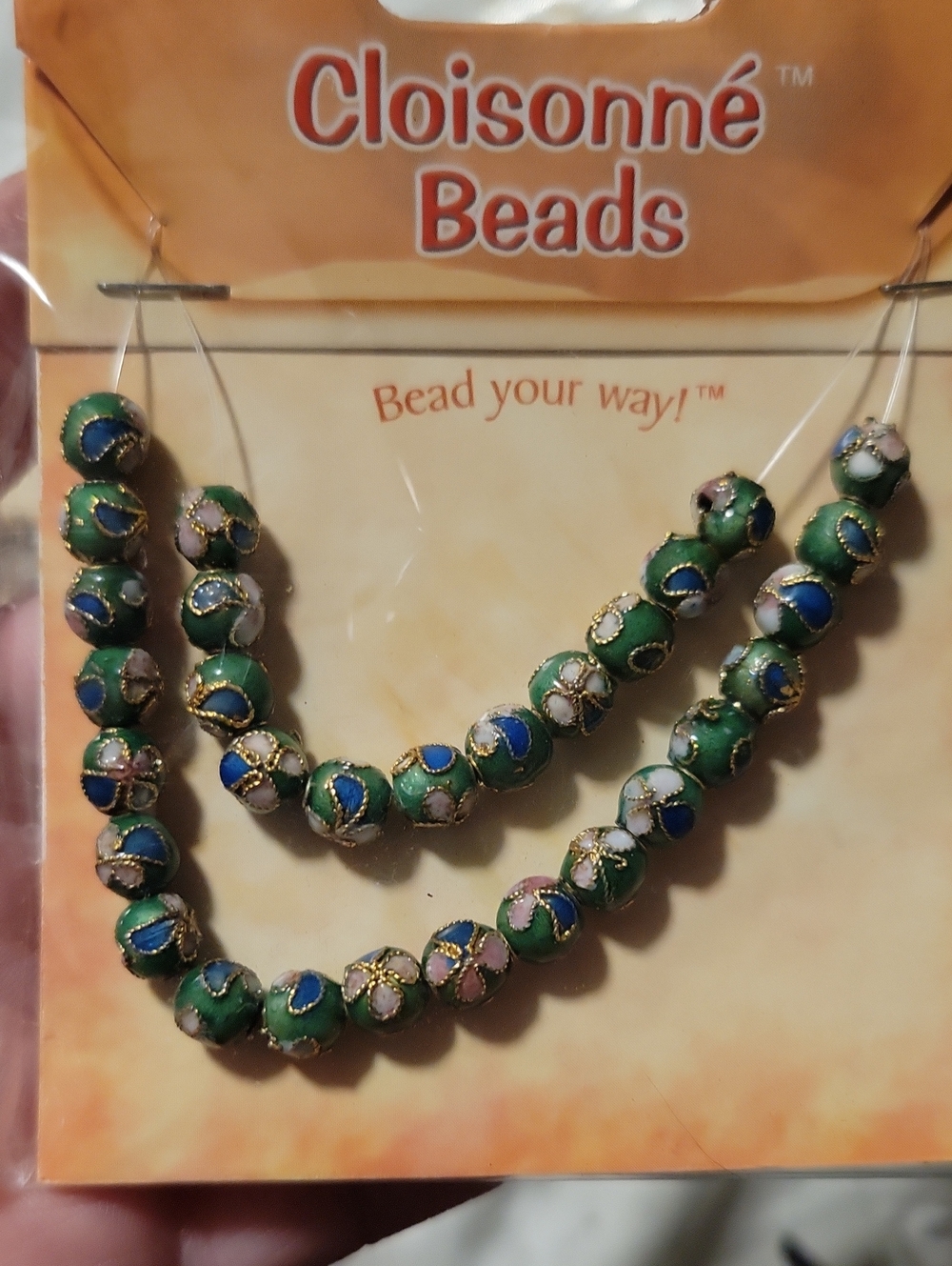 Cloisonné Floral Bead Strand - Classic Green Base, Multicolor Floral, 6mm, NWT